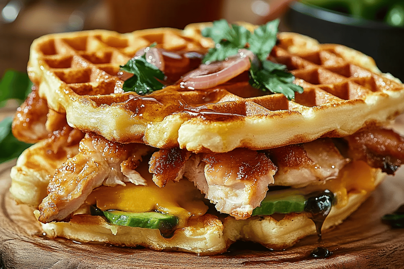 Gaufre salée au poulet mariné