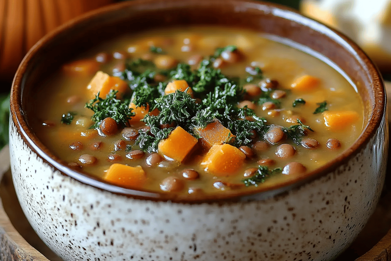 Soupe de lentilles et chou frisé