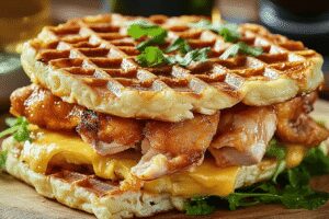 Gaufre salée au poulet mariné