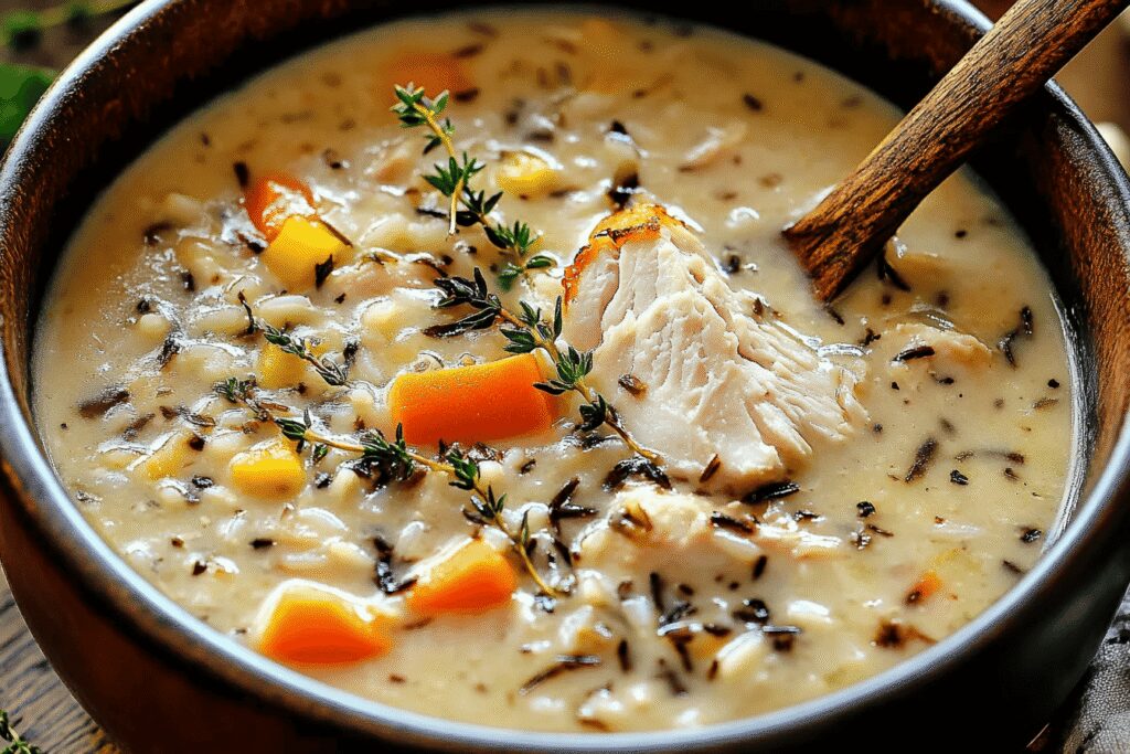 Soupe crémeuse au poulet et riz