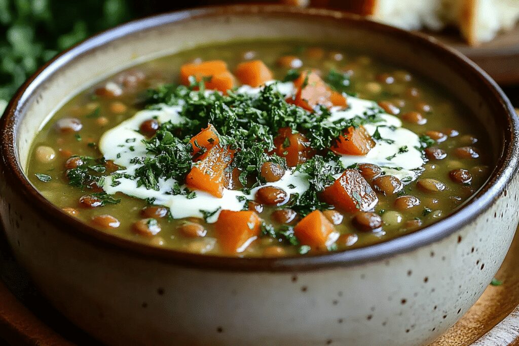 Soupe de lentilles et chou frisé