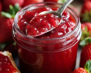 Confiture de Rhubarbe et Fraises maison aux fruits frais du Québec.
