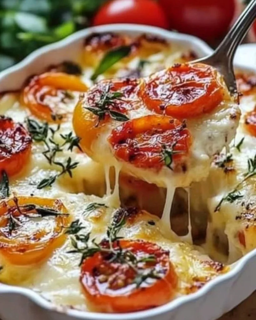 Gratin de Pomme de Terre avec Tomates et Mozzarella, plat croustillant et fondant