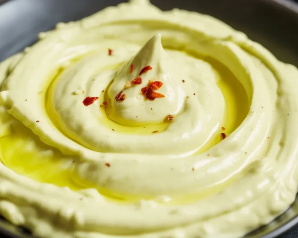 Mayonnaise d'avocats crémeuse faite maison, idéale pour les plats et salades.
