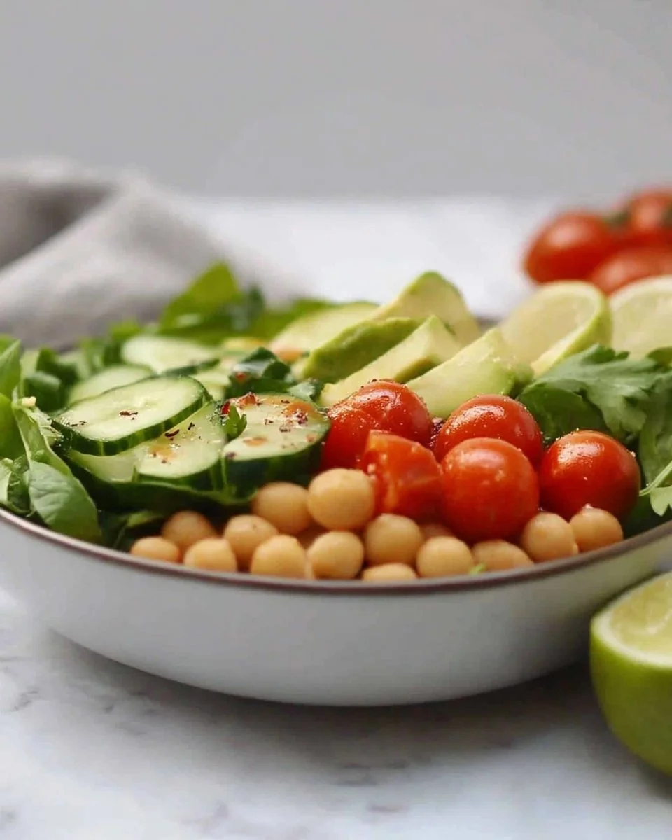 Salade de pois chiches colorée et fraîche avec légumes et vinaigrette