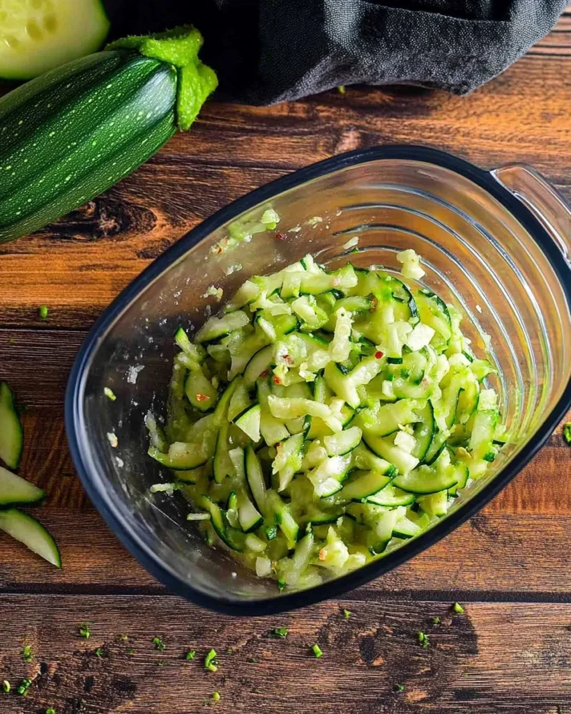 Rémoulade de courgettes servie avec des herbes fraîches