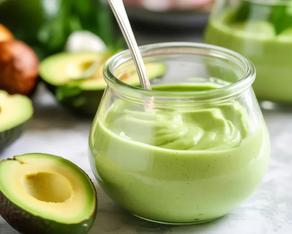 Salade de pâtes avec sauce crémeuse à l'avocat et légumes frais