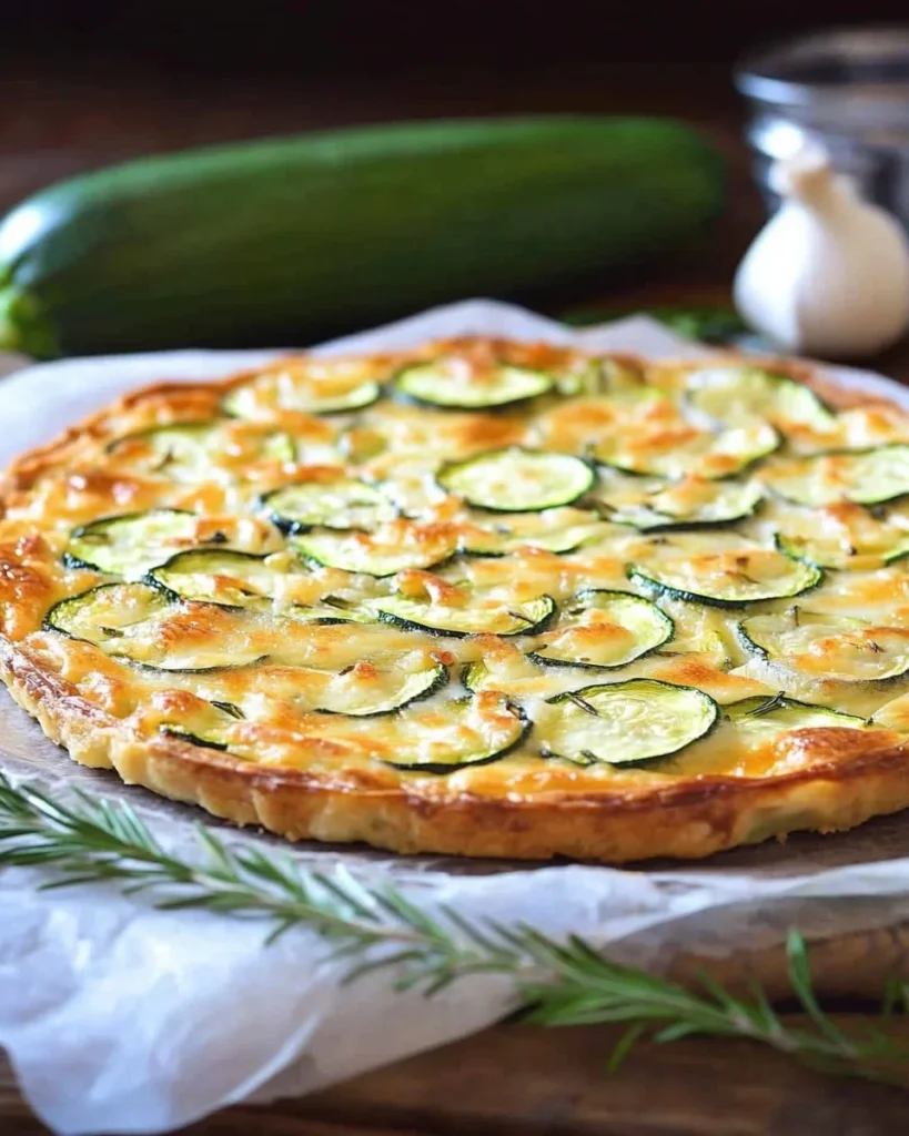 Tarte aux courgettes savoureuse avec une croûte dorée et des légumes frais